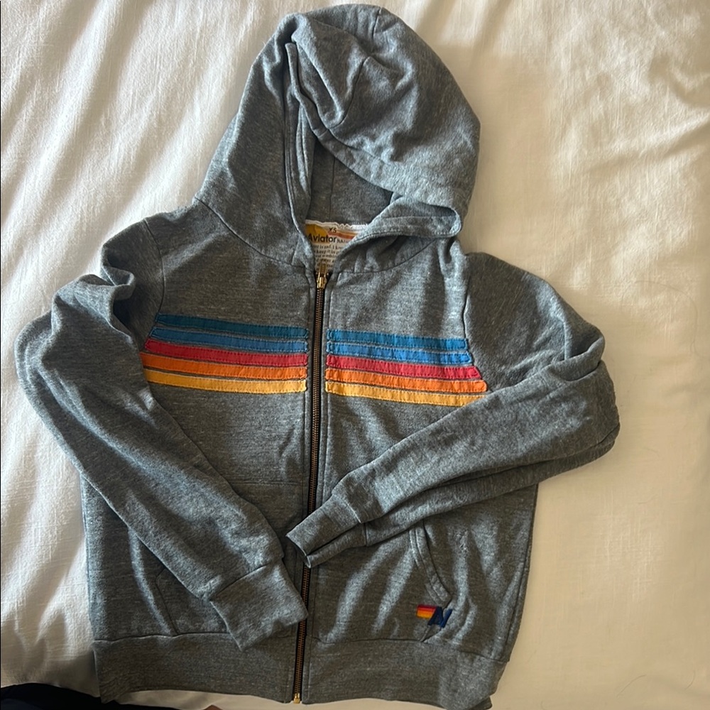 Aviator Nation 5 Stripe Gray Hoodie - XS